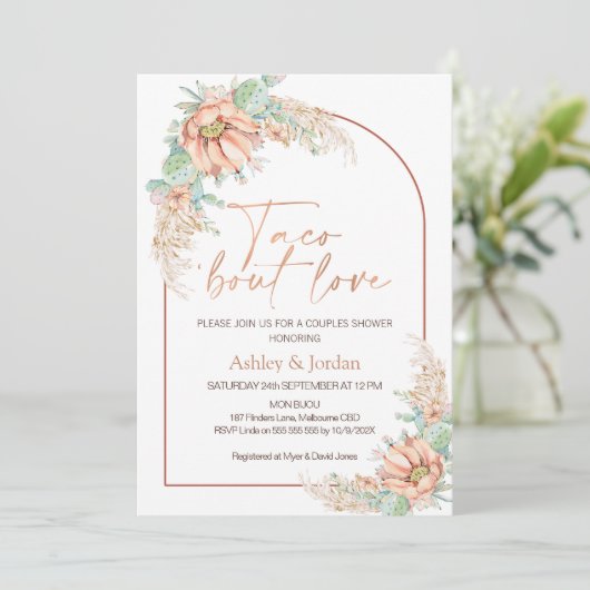 Oranje Boho Cactus Taco's over de schoenpoetsen Kaart (Staand voorkant)