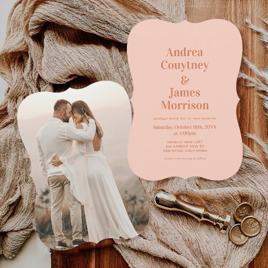 Oranje Boho Disco bruiloft Kaart