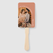 Oranje Boho Disco foto bruiloft programma Handwaaier (Voorkant)