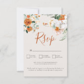 Oranje Boho Herfst Bloemen QR Code Huwelijk RSVP K Kaartje (Voorkant)
