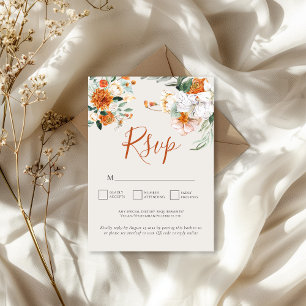 Oranje Boho Herfst Bloemen QR Code Huwelijk RSVP K Kaartje