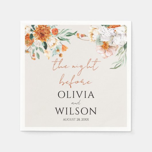 Oranje Boho Herfst Floral Wedding Servet (Voorkant)