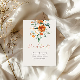 Oranje Boho Herfst QR Code Bloemen Trouwgegevens Informatiekaartje