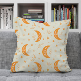 Oranje Boho Maan en Sterren patroon Kussen