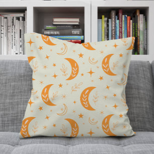 Oranje Boho Maan en Sterren patroon   Kussen