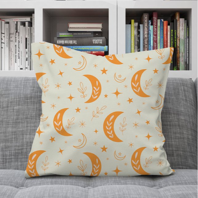 Oranje Boho Maan en Sterren patroon   Kussen (Creator heeft geüpload)