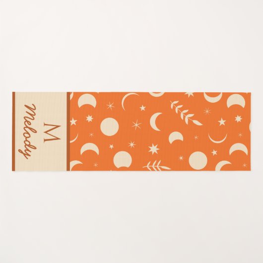 Oranje Boho Moon Phasepatroonmonogram Yogamat (Voorkant (horizontaal))