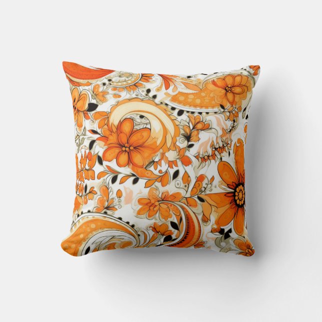 Oranje Boho Paisley naadloos patroon Kussen (Voorkant)