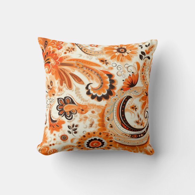 Oranje Boho Paisley naadloos patroon Kussen (Voorkant)