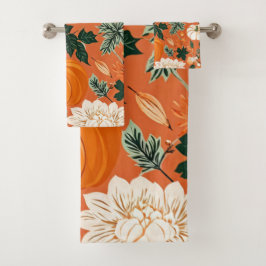 Oranje Boho Pompoen Herfst Bloempatroon Bad Handdoek