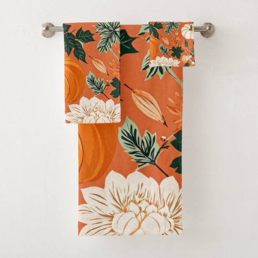 Oranje Boho Pompoen Herfst Bloempatroon Bad Handdoek (Insitu)