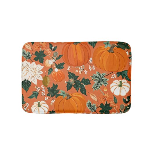 Oranje Boho Pompoen Herfst Bloempatroon Badmat (Voorkant)