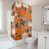 Oranje Boho Pompoen Herfst Bloempatroon Douchegordijn (In situ)