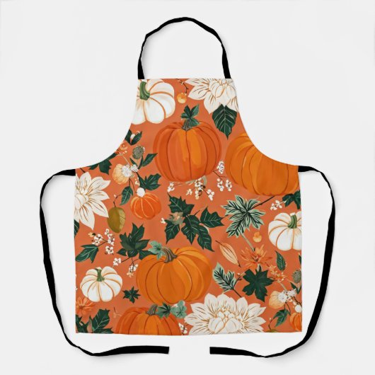 Oranje Boho Pompoen Herfst Bloempatroon Schort (Voorkant)