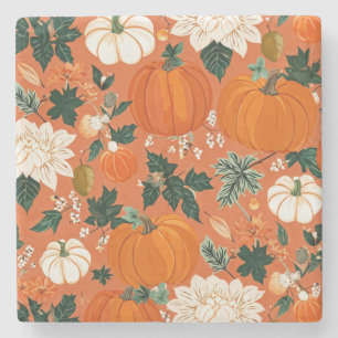 Oranje Boho Pompoen Herfst Bloempatroon Stenen Onderzetter