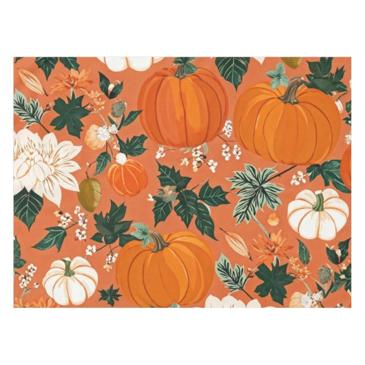 Oranje Boho Pompoen Herfst Bloempatroon Tafelkleed (Voorkant (Horizontaal))