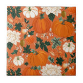 Oranje Boho Pompoen Herfst Bloempatroon Tegeltje (Voorkant)