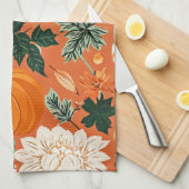 Oranje Boho Pompoen Herfst Bloempatroon Theedoek (Quarter Fold)