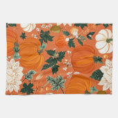 Oranje Boho Pompoen Herfst Bloempatroon Theedoek (Horizontaal)