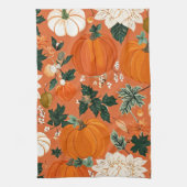Oranje Boho Pompoen Herfst Bloempatroon Theedoek (Verticaal)