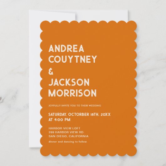 Oranje Boho Retro 70s Disco bruiloft Kaart (Voorkant)