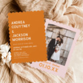 Oranje Boho Retro 70s Disco bruiloft Kaart