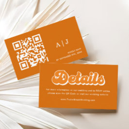 Oranje Boho Retro 70s Wedding Details QR Code Informatiekaartje