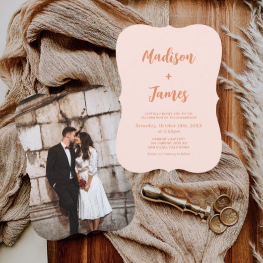 Oranje Boho Retro foto bruiloft Kaart