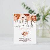 Oranje Boho Rustic Floral | Nieuw adres verplaatse Aankondigingskaart (Staand voorkant)