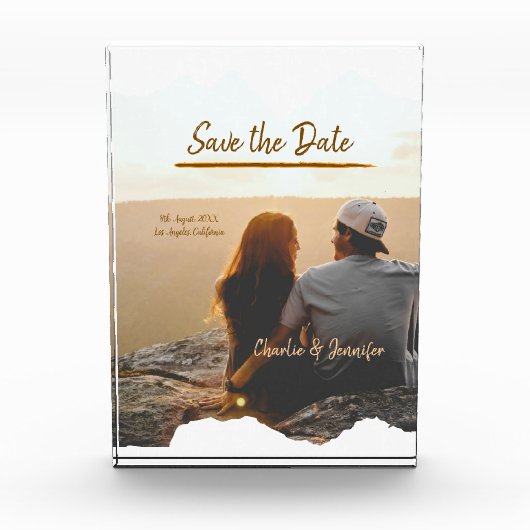 oranje boho save the date moderne foto koppel naam (Voorkant)