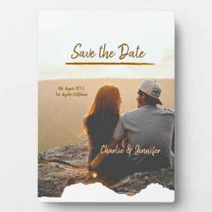 oranje boho save the date moderne foto koppel naam fotoplaat