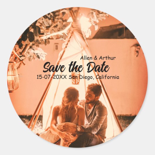 oranje boho save the date QR code website naam fot Ronde Sticker (Voorkant)
