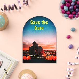 oranje boho save the date QR voeg website naam fot Acryl Uitnodigingen