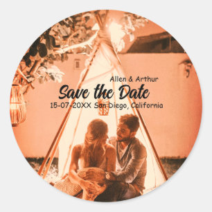 oranje boho save the date QR voeg website naam fot Ronde Sticker