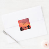 oranje boho save the date QR voeg website naam fot Vierkante Sticker (Envelop)