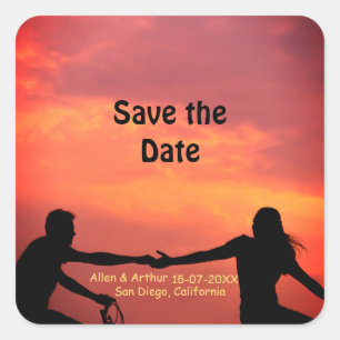oranje boho save the date QR voeg website naam fot Vierkante Sticker