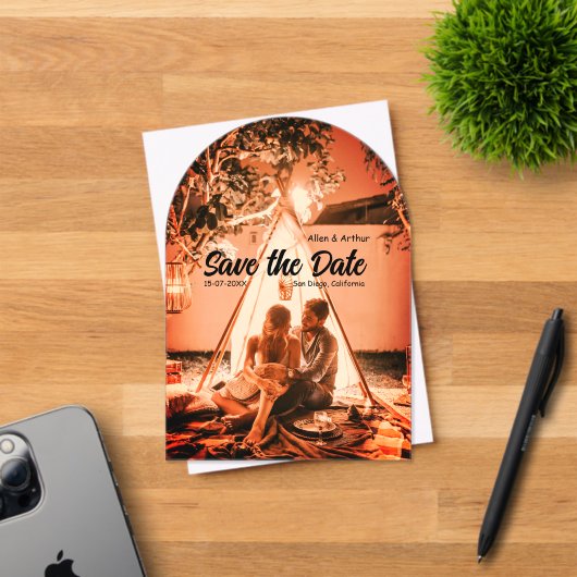 oranje boho Sla de datum op QR voeg website naam f Acryl Uitnodigingen (Insitu (Uitnodiging))