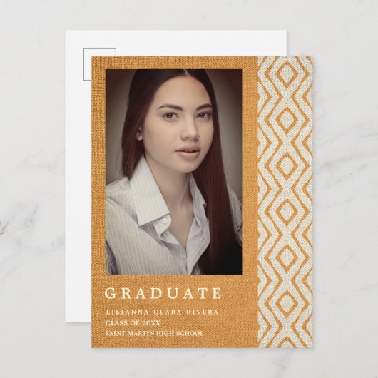 Oranje Boho textuur foto Unisex Afstuderen Aankondigingskaart (Voorkant / Achterkant)