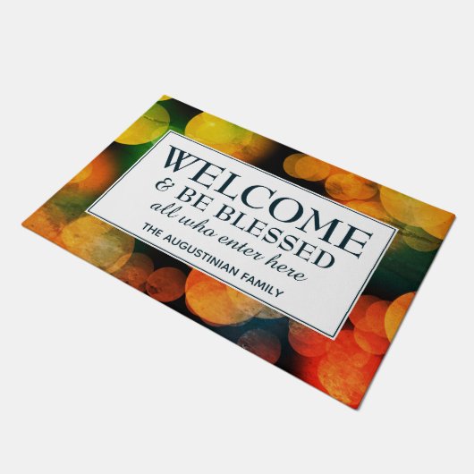 Oranje BOkeh WELCOME EN BLESSEN Deurmat (Schuin)