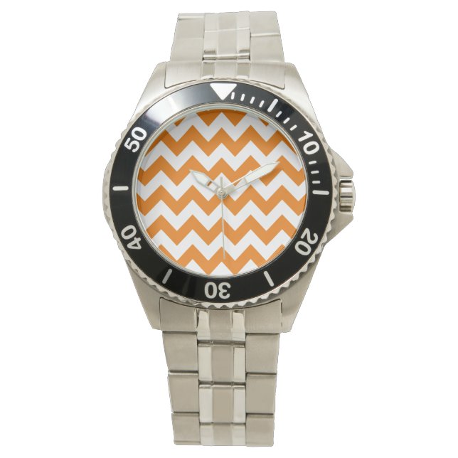Oranje Bold Chevron Horloge (Voorkant)
