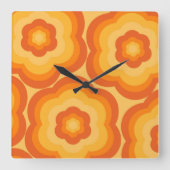 Oranje Bold Y2K Wildflower Levendige Home Decor Vierkante Klok (Voorkant)