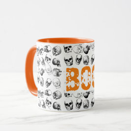 Oranje Boo Halloween griezelige Schedel Patroon  Mok
