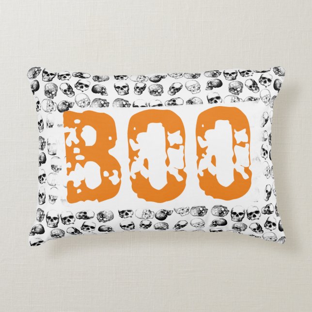 Oranje Boo Halloween Spooky Skull Patroon Accent Kussen (Voorkant)