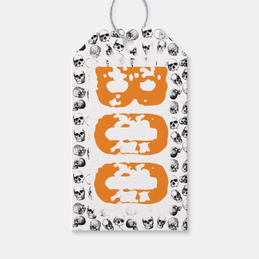 Oranje Boo Halloween Spooky Skull Patroon Cadeaulabel (Voorkant)