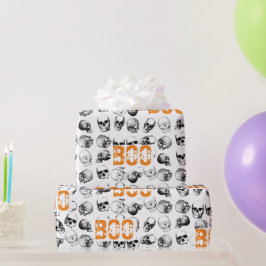 Oranje Boo Halloween Spooky Skull Patroon Cadeaupapier
