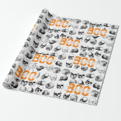 Oranje Boo Halloween Spooky Skull Patroon Cadeaupapier (Uitgerold)