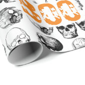 Oranje Boo Halloween Spooky Skull Patroon Cadeaupapier (Rol Hoek)