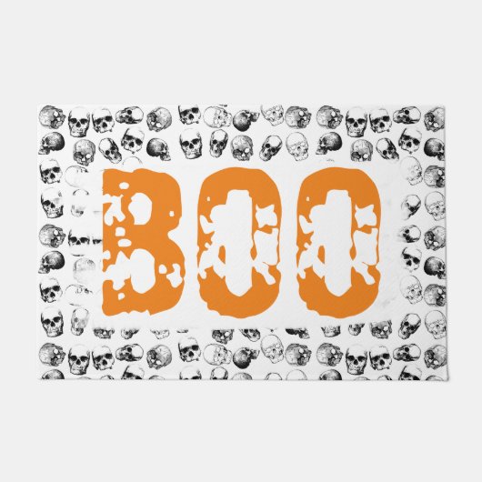 Oranje Boo Halloween Spooky Skull Patroon Deurmat (Voorkant)