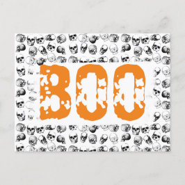 Oranje Boo Halloween Spooky Skull Patroon Feestdagenkaart