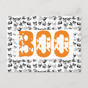 Oranje Boo Halloween Spooky Skull Patroon Feestdagenkaart
